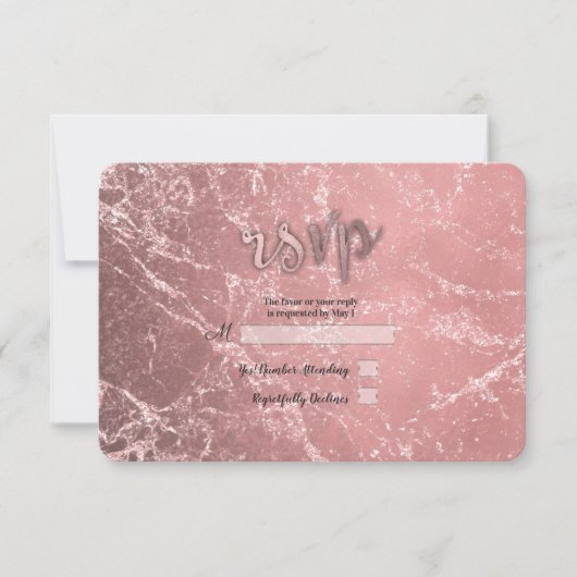 Roos Goud Roze Modern Glam Marmer RSVP Reageer (Voorkant)
