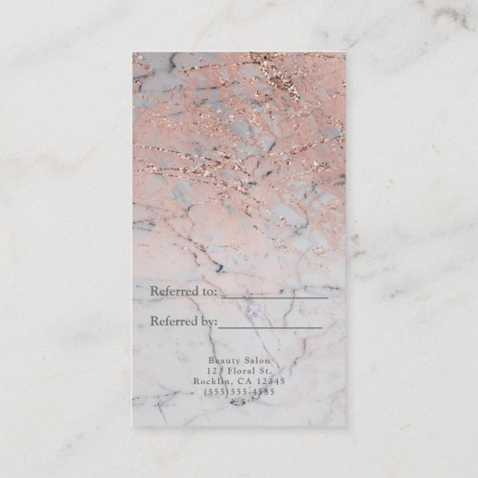 Roos Goud Roze Modern Marmeren Glam Verwijs een vr Aanbevelingskaartje (Achterkant)