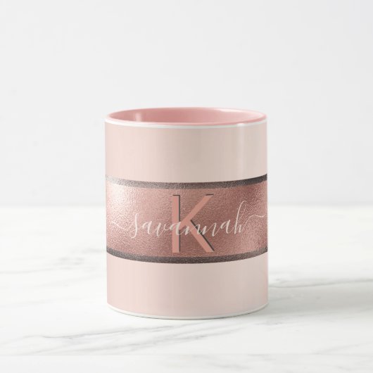 Roos goud roze monogram elegant mok (Midden)