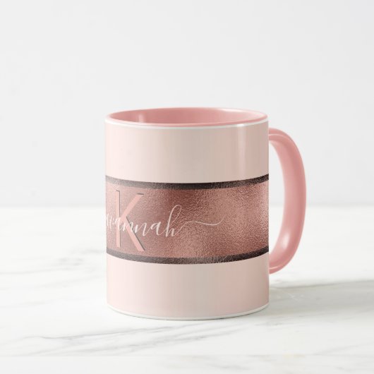 Roos goud roze monogram elegant mok (Voorkant rechts)