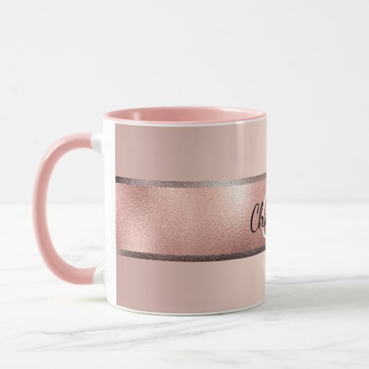 Roos goud roze monogram elegant mok (Links)
