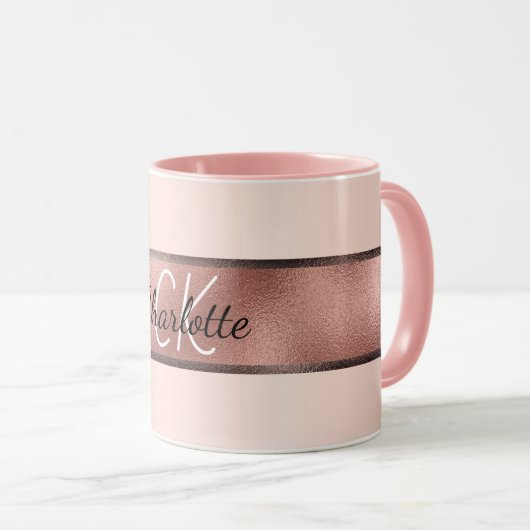 Roos goud roze monogram elegant mok (Voorkant rechts)