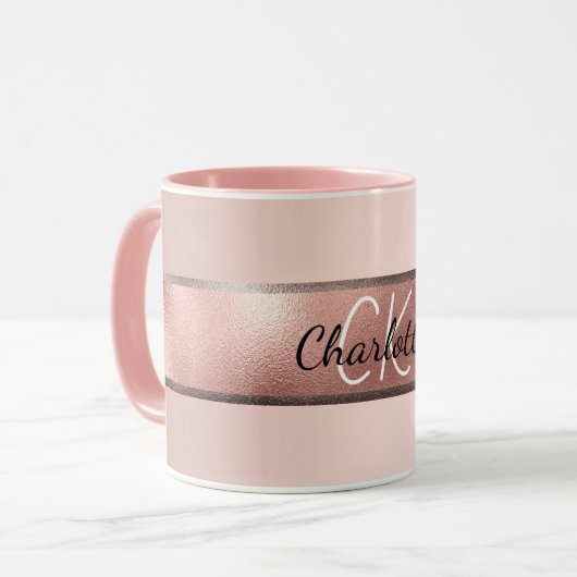 Roos goud roze monogram elegant mok (Voorkant links)