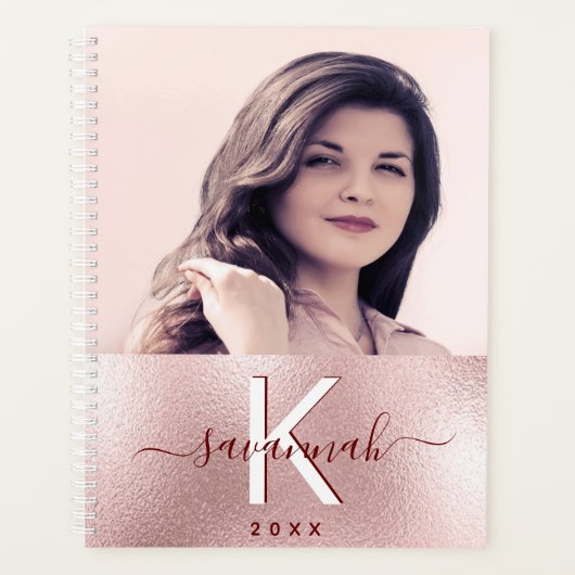 Roos goud roze monogram planner (Voorkant)