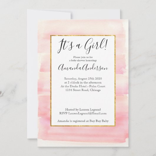 Roos Goud Roze Ombre Girly Baby shower Kaart (Voorkant)