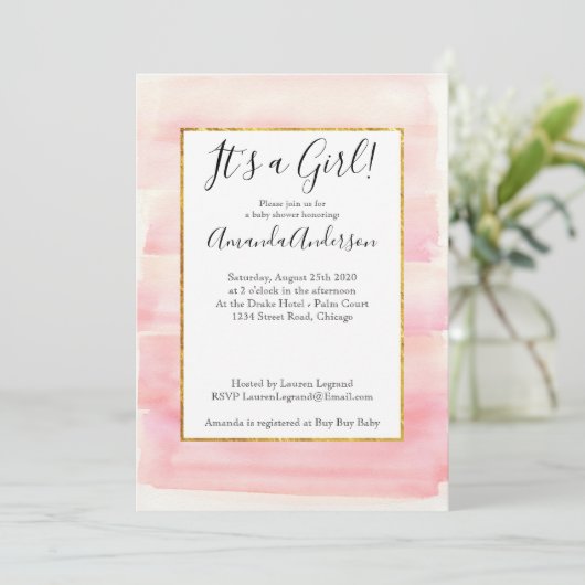 Roos Goud Roze Ombre Girly Baby shower Kaart (Staand voorkant)
