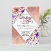 Roos Goud Roze Paarse Bloem Waterverf Verjaardag Kaart (Staand voorkant)