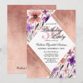 Roos Goud Roze Paarse Bloem Waterverf Verjaardag Kaart (Voorkant / Achterkant)