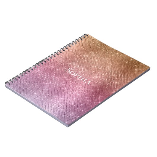 Roos Goud Roze Paarse Sparkle Notitieboek (Linkerzijde)