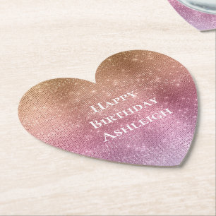 Roos Goud Roze Paarse Sparkle Verjaardag Kartonnen Onderzetters