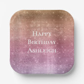Roos Goud Roze Paarse Sparkle Verjaardag Papieren Bordje (Voorkant)