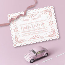 Roos goud roze papel picado wit baby girl shower