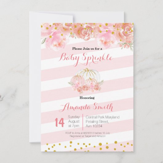 Roos Goud Roze Pompoen Baby Sprinkle uitnodiging (Voorkant)