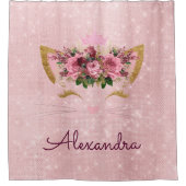 Roos Goud Roze Prinses Kat met Monogram Douchegordijn (Voorkant)