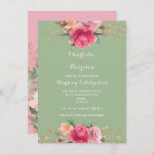 Roos Goud Roze Salie Groen Bloemen Rozen Bruiloft Kaart (Voorkant / Achterkant)
