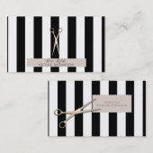 Roos Goud Roze Schaar Zwarte Strepen Haarstylist Visitekaartje (Voorkant / Achterkant)