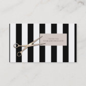 Roos Goud Roze Schaar Zwarte Strepen Haarstylist Visitekaartje (Achterkant)