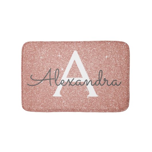 Roos Goud Roze Sparkle Glitter Monogram Naam Badmat (Voorkant)