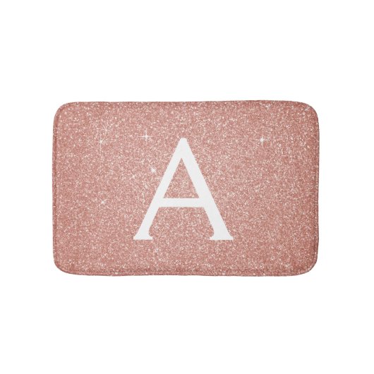 Roos Goud Roze Sparkle Glitter Monogram Naam Badmat (Voorkant)