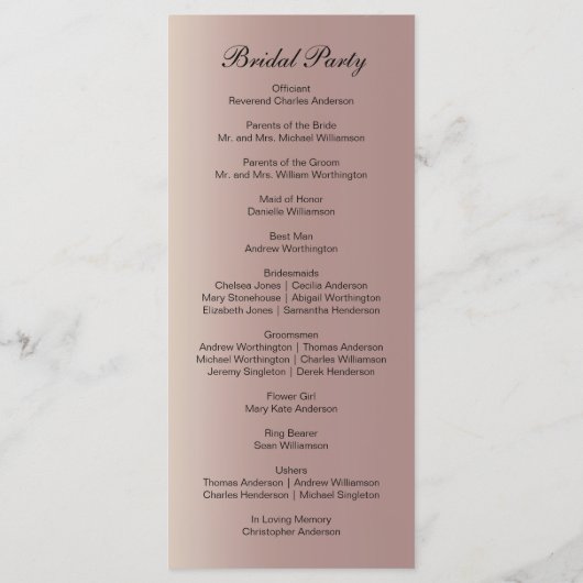 Roos Goud Roze Trendy Modern Huwelijk Programma (Achterkant)