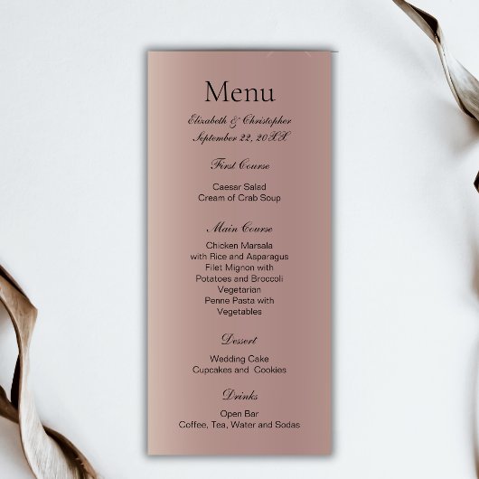Roos Goud Roze Trendy Modern Wedding Menu