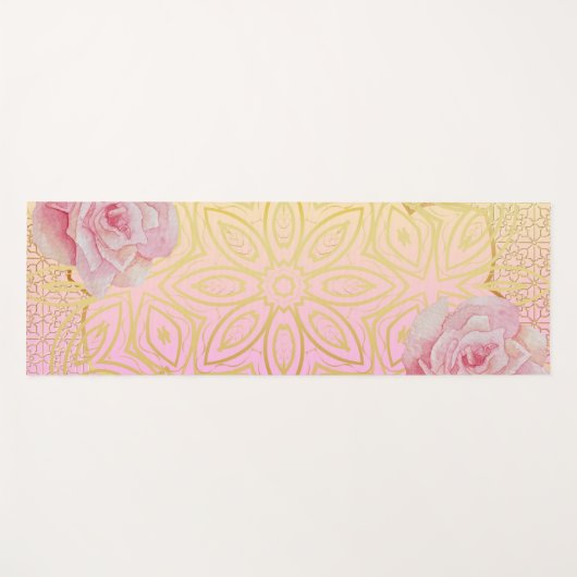 Roos Goud & Roze Waterkleur Mandala Yogamat (Voorkant (horizontaal))