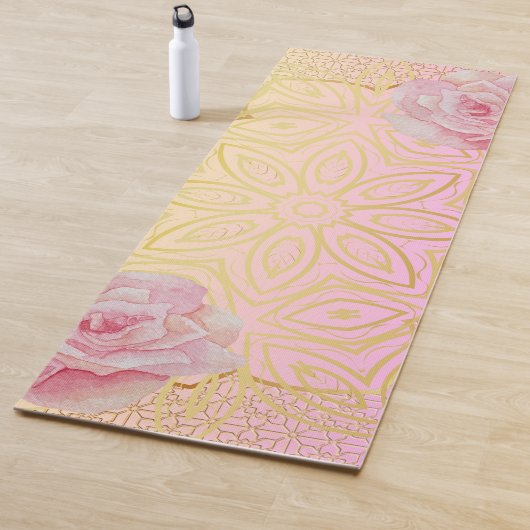 Roos Goud & Roze Waterkleur Mandala Yogamat (In situ)