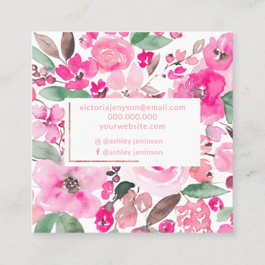Roos Goud roze waterverf chic make-up Vierkante Visitekaartje (Achterkant)