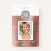 Roos Goud Roze Werknemersnaam Logo Foto Bedrijf Badge (Voorkant)