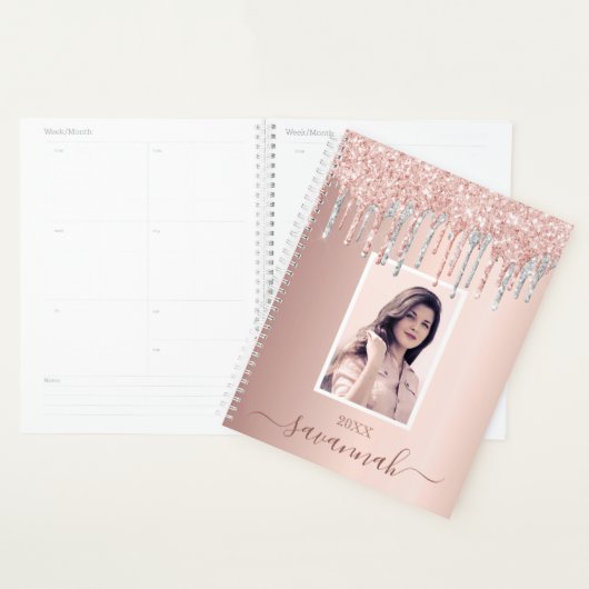 Roos goud roze zilver druppels foto planner (Display)