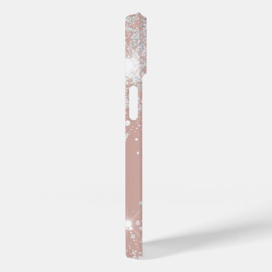 Roos Goud Roze Zilver Glitter Monogram Naam Case-Mate iPhone Case (Achterkant / Rechts)