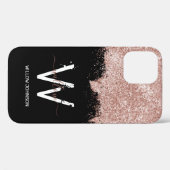 Roos Goud Roze Zwart Meisje Monogram Case-Mate iPhone Case (Achterkant (horizontaal))