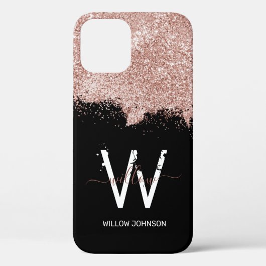 Roos Goud Roze Zwart Meisje Monogram Case-Mate iPhone Case (Achterkant)