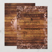 Roos Goud Rustiek Land Hout Bloemen Huwelijk Kaart (Voorkant / Achterkant)
