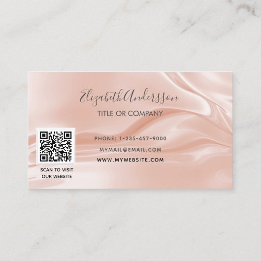 Roos goud satijnzijde elegant QR code logo Visitekaartje (Achterkant)