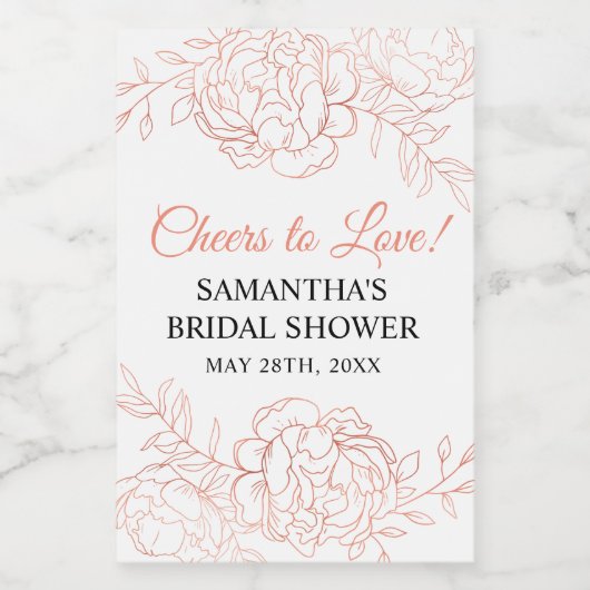 Roos Goud Schetst Bloem Favor Mini Wijn Etiket (Enkel label)