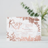 Roos Goud script bloemenwit marmer rsvp bruiloft Kaartje (Staand voorkant)