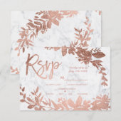 Roos Goud script bloemenwit marmer rsvp bruiloft Kaartje (Voorkant / Achterkant)