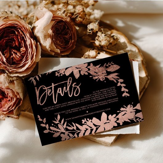 Roos Goud script bloemenzwart trouwrichting Informatiekaartje