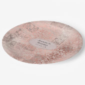 Roos Goud Shabby-Chic Damask Bruiloft Papieren Bordje (Gekanteld)