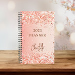 Roos Goud sinaasappel Glitter Naam Script 2025 Planner<br><div class="desc">Een oranje en goudgradiëntachtergrond van het roos. Gedemoreerd met faux glitter sparkles. Pas een titel en een naam aan en voeg deze toe. De naam wordt geschreven met een modern manuscript,  de handtekening kijkt.</div>