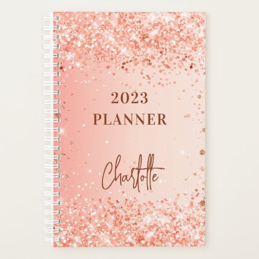 Roos Goud sinaasappel Glitter Naam Script 2026 Planner (Voorkant)