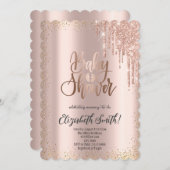 Roos goud, sterren Baby shower Uitnodiging (Voorkant / Achterkant)