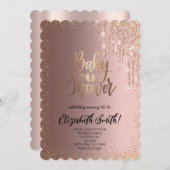 Roos goud, sterren Baby shower Uitnodiging (Voorkant / Achterkant)