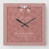 Roos Goud & Stijlvolle Glitter 1e Bruiloft Vierkante Klok (Voorkant)