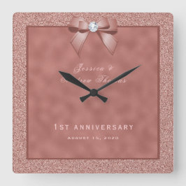 Roos Goud & Stijlvolle Glitter 1e Bruiloft Vierkante Klok