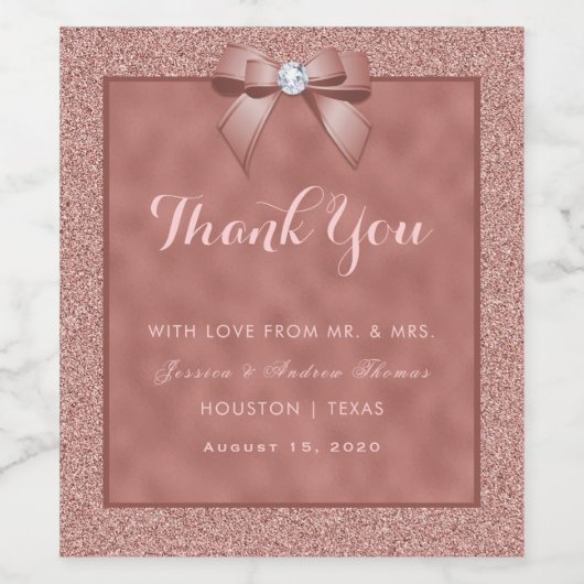 Roos Goud & Stijlvolle Glitter Bruiloft Favor Wijn Etiket (Enkel label)