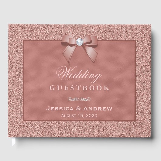 Roos Goud & Stijlvolle Glitter Bruiloft Gastenboek (Voorkant)