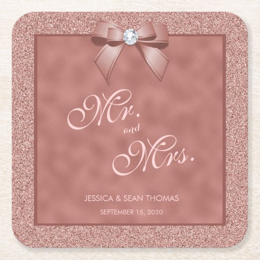 Roos Goud & Stijlvolle Glitter Bruiloft Kartonnen Onderzetters (Voorkant)