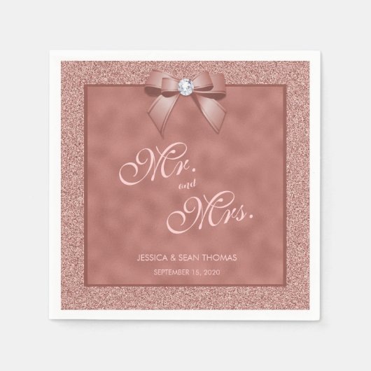 Roos Goud & Stijlvolle Glitter Bruiloft Servet (Voorkant)